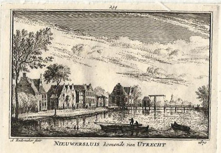 afbeelding van prent Nieuwersluis komende van Utrecht van A. Rademakers (Nieuwersluis)