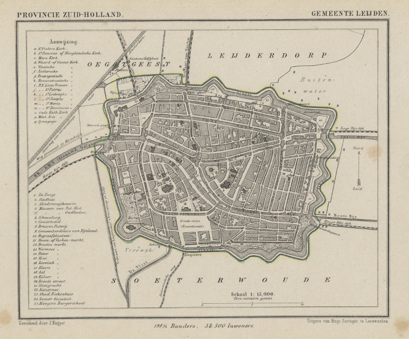 afbeelding van Kuyperkaart Gemeente Leijden (Leiden) van Kuyper (Kuijper)