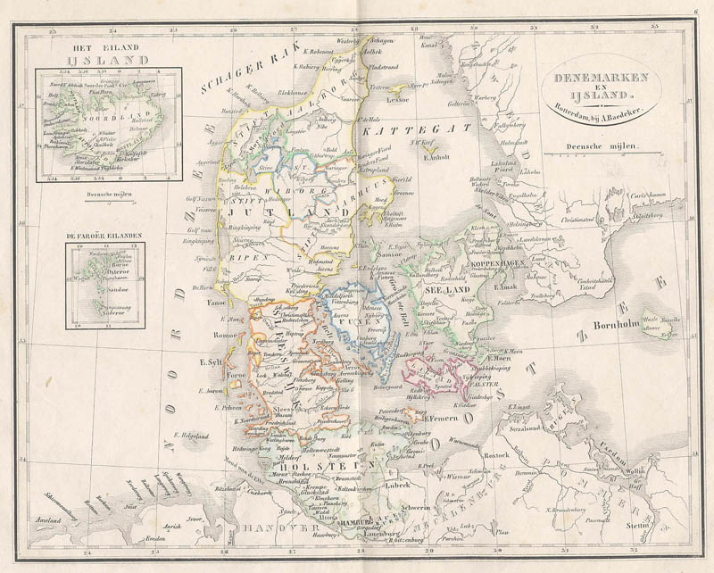 afbeelding van kaart Denemarken en IJsland van A. Baedeker, Rotterdam