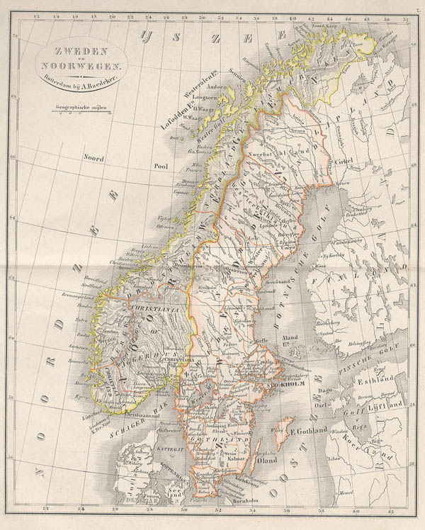afbeelding van kaart Zweden en Noorwegen van A. Baedeker, Rotterdam