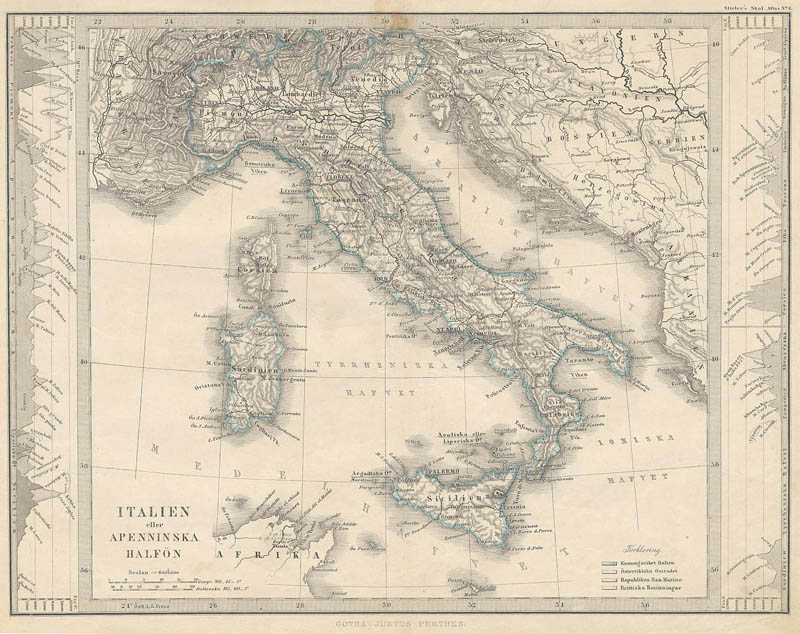 afbeelding van kaart Kaart  Italien eller Apenninska Halfön. van Stieler
