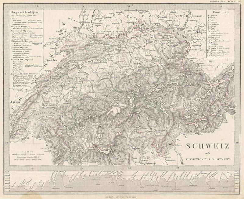 afbeelding van kaart Schweiz och furstendömet Lichtenstein. van Stieler
