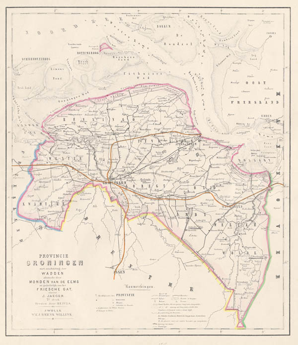 afbeelding van kaart Kaart van de Provincie Groningen  met aanduiding der Wadden alsmede de Monden der Eems. van Puls