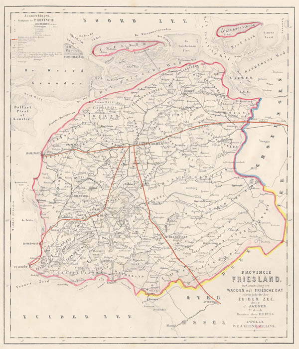 afbeelding van kaart Kaart van de Provincie Friesland met aanduiding der Wadden en het Friesche Gat . van Puls