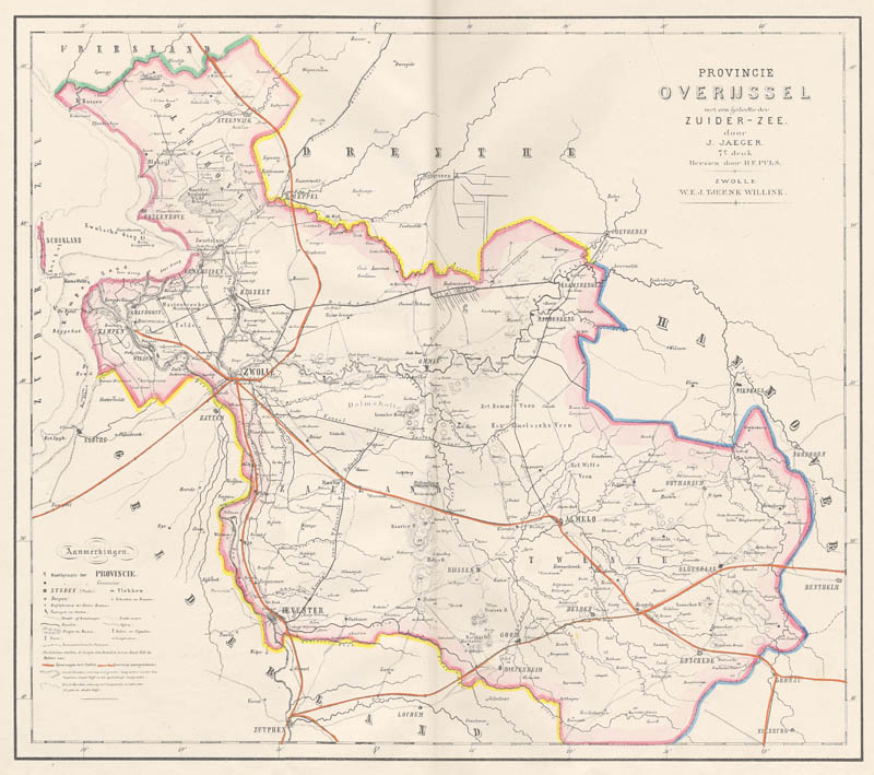 afbeelding van kaart Kaart van de Provincie Overijssel met een gedeelte der Zuider-Zee. . van Puls