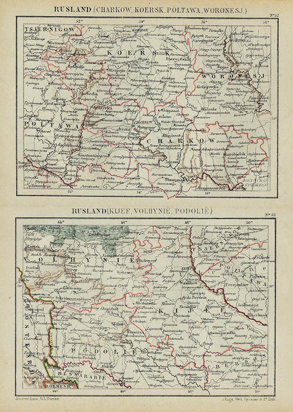 afbeelding van kaart Rusland (Charkow, Koersk, Poltawa, Woronesj, Kijef, Volhynië, Podolië) van Kuyper (Kuijper)