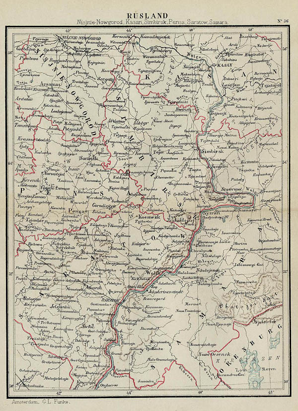 afbeelding van kaart Rusland , Nisjnië-Nowgorod, Kasan, Simbirsk, Pensa, Saratow, Samara van Kuyper (Kuijper)