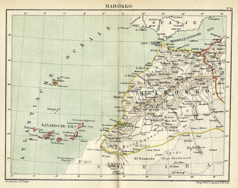 afbeelding van kaart Marokko (Met Canarische Eilanden en Madeira) van J.Kuyper