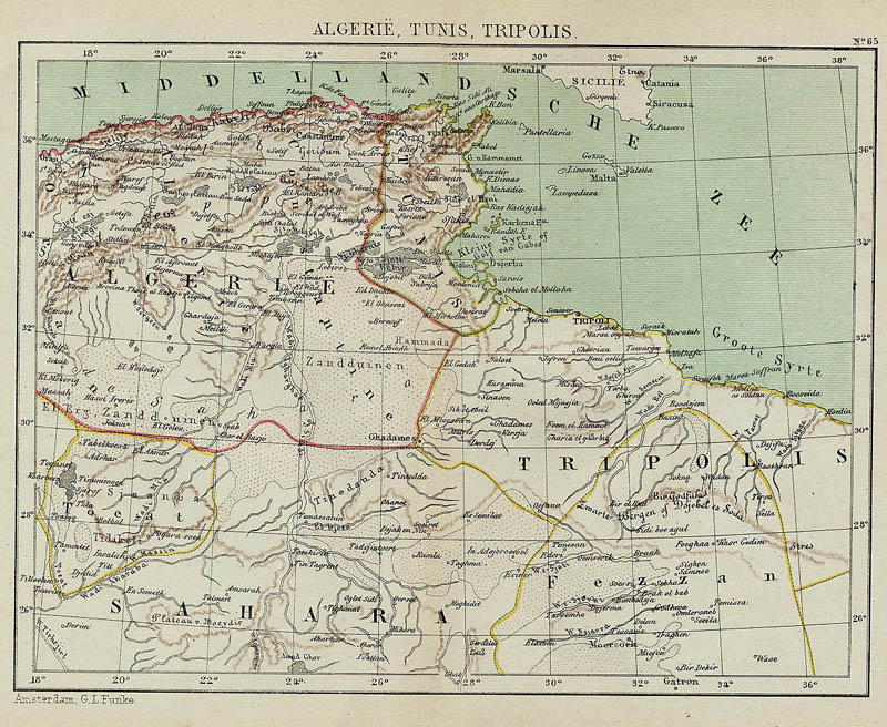 afbeelding van kaart Algerië, Tunis, Tripolis van Kuyper (Kuijper)