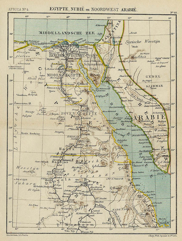 afbeelding van kaart Egypte, Nubië en Noordwest Arabië van J.Kuyper
