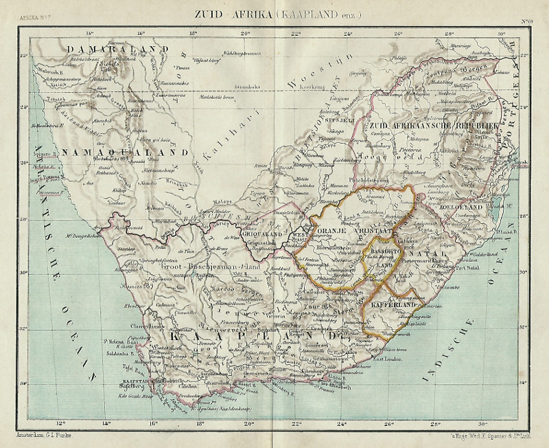 afbeelding van kaart Zuid Afrika (Kaapland enz.) van Kuyper (Kuijper)