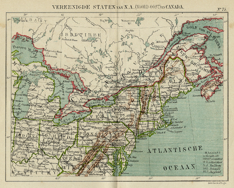 afbeelding van kaart Vereenigde Staten van N.A. (Noord-Oost)   en Canada                                   van Kuyper (Kuijper)