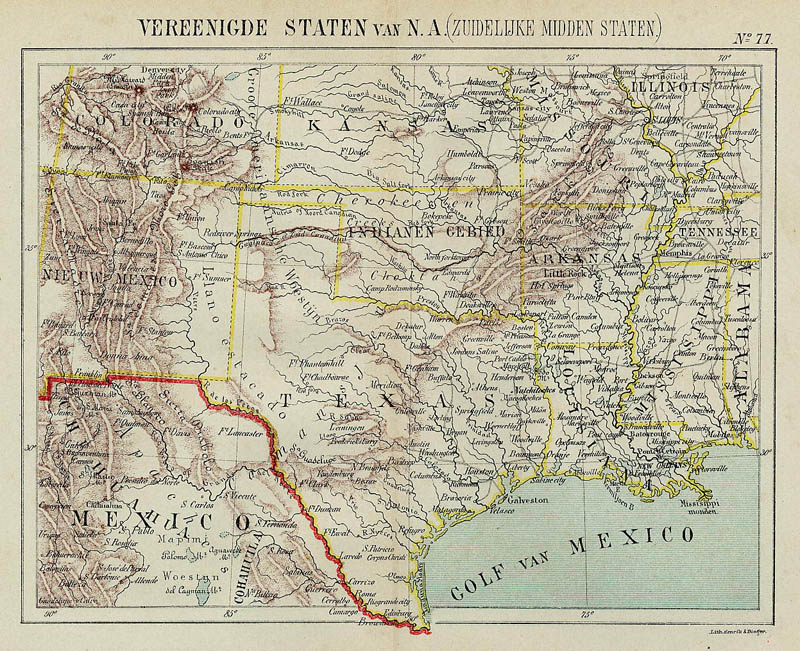 afbeelding van kaart Vereenigde Staten van N.A. (Zuidelijke Midden Staten) van Kuyper (Kuijper)