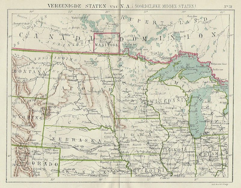 afbeelding van kaart Vereenigde Staten van N.A. (Noordelijke Midden Staten) van Kuyper (Kuijper)