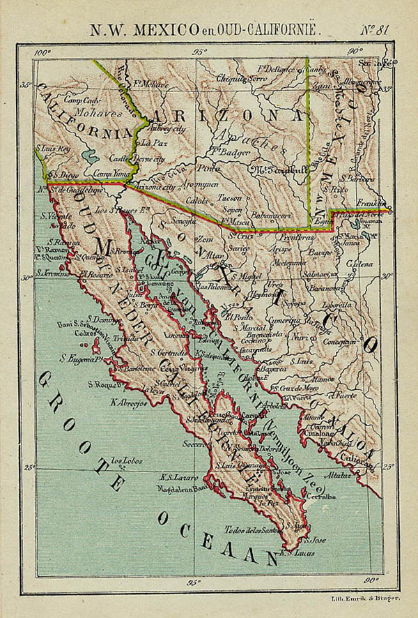 afbeelding van kaart N.W. Mexico en Oud-Californië van Kuyper (Kuijper)