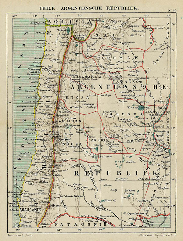 afbeelding van kaart Chile, Argentijnsche Republiek van Kuyper (Kuijper)