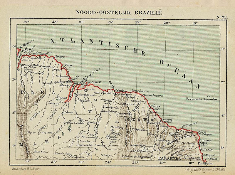 afbeelding van kaart Noord-Oostelijk Brazilië van Kuyper (Kuijper)
