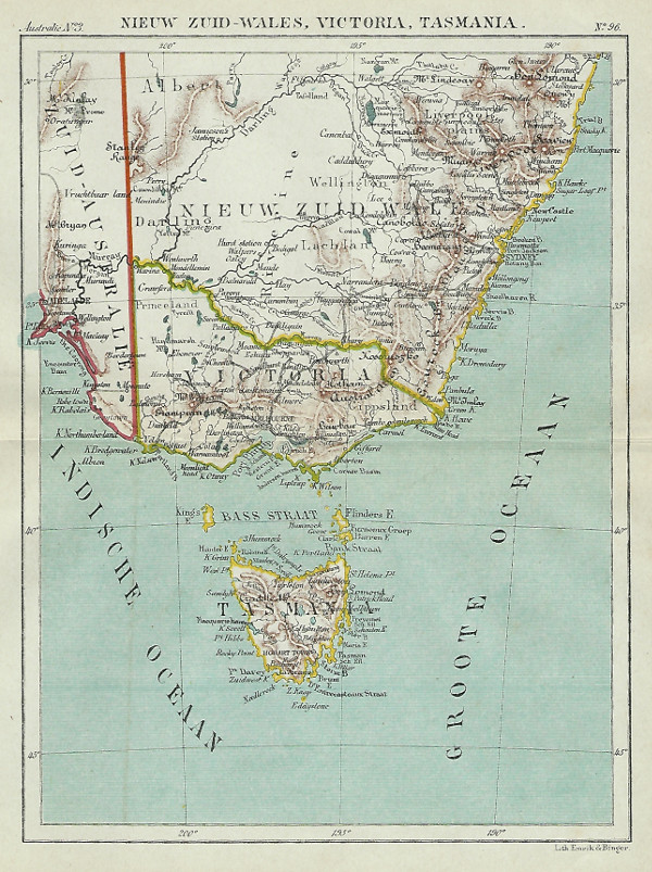 afbeelding van kaart Nieuw Zuid-Wales, Victoria, Tasmanië van Kuyper (Kuijper)