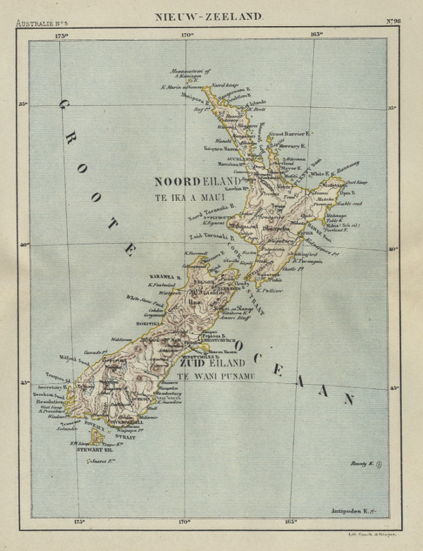 afbeelding van kaart Nieuw-Zeeland van Kuyper (Kuijper)