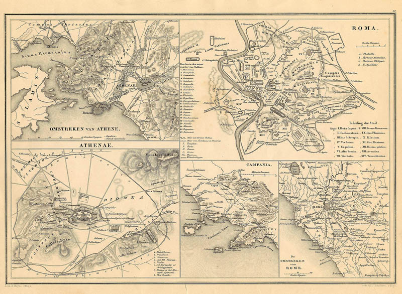 afbeelding van kaart De omstreken van Athene en Athenae, Roma, Campania, De omstreken van Rome van De Erven Thierry en Mensing