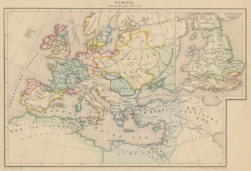 afbeelding van kaart Europa omtrent het jaar 511 n. Chr. van De Erven Thierry en Mensing