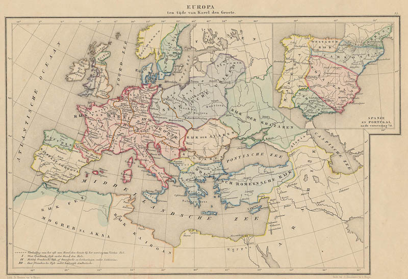 afbeelding van kaart Europa ten tijde van Karel den Groote van De Erven Thierry en Mensing