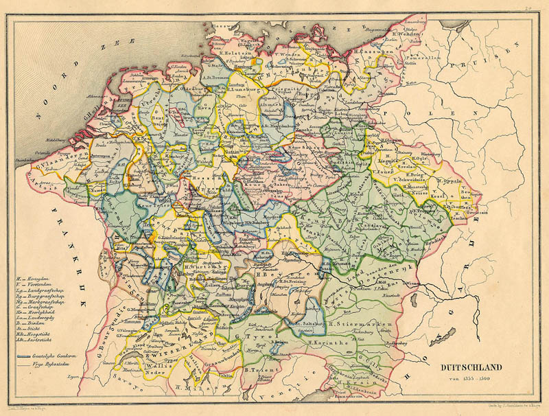 afbeelding van kaart Duitschland van 1355-1500 van De Erven Thierry en Mensing