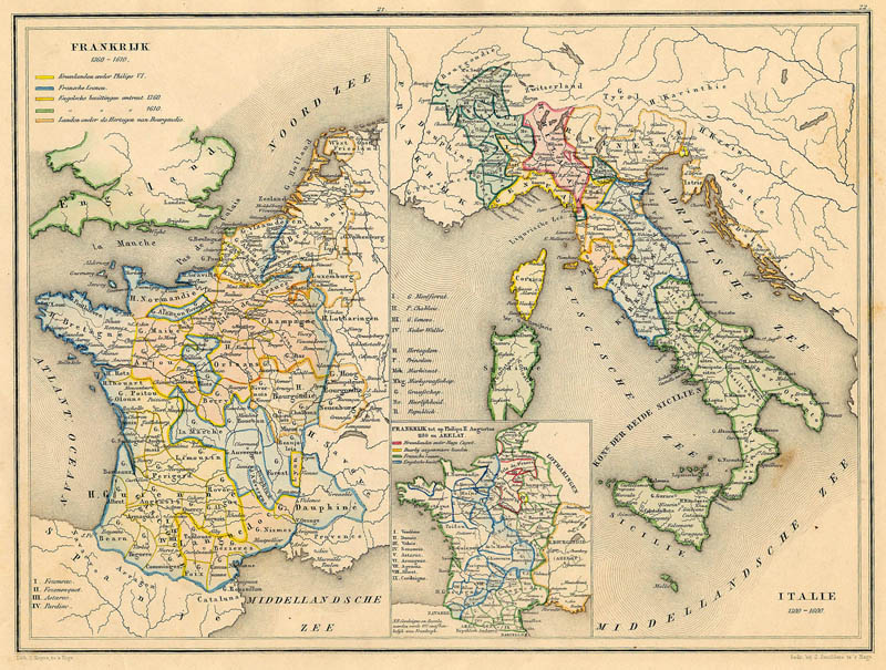 afbeelding van kaart Frankrijk 1360 - 1610, Italie 1300 - 1600 van De Erven Thierry en Mensing