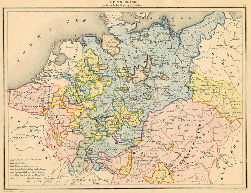afbeelding van kaart Duitschland gedurende den 30 jarigen Oorlog van De Erven Thierry en Mensing