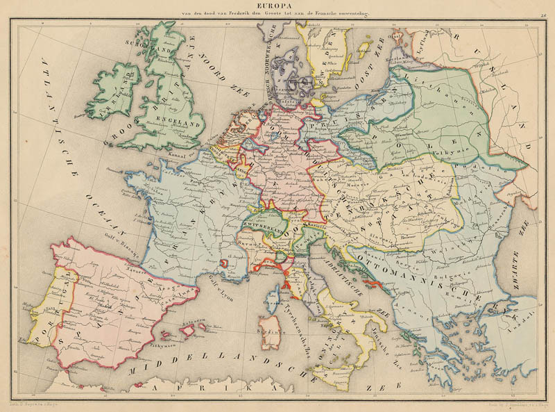 afbeelding van kaart Europa van den dood van Frederik den Groote tot aan de Franse Omwenteling van De  Erven Thierry en Mensing