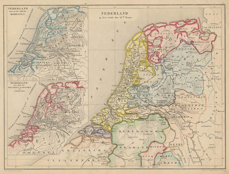 afbeelding van kaart Nederland op het einde der 13de Eeuw van De Erven Thierry en Mensing