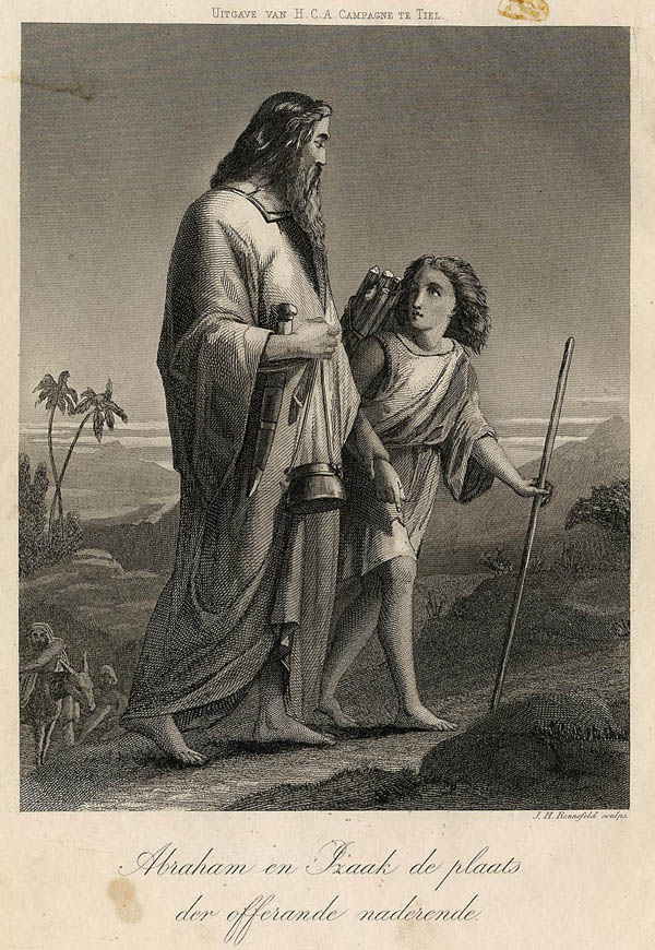 afbeelding van prent Abraham en Izaak de plaats der offerande naderende van HCA Campagne, Tiel