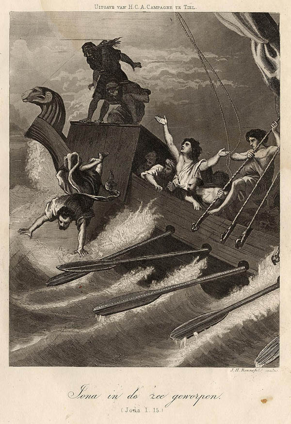 afbeelding van prent Jona in de zee geworpen (Jona I.15.) van HCA Campagne, Tiel