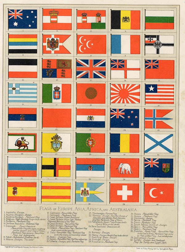 afbeelding van prent Flags of Europe, Asia, Africa and Australasia van Funk&Wagnalls Company