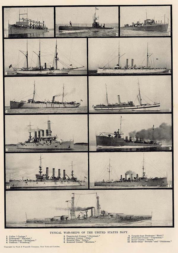 afbeelding van prent Typical War-Ships of the United States Navy van Funk&Wagnalls Company (Schip)