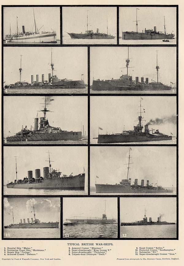 afbeelding van prent Typical British War-Ships van Funk&Wagnalls Company (Schip)