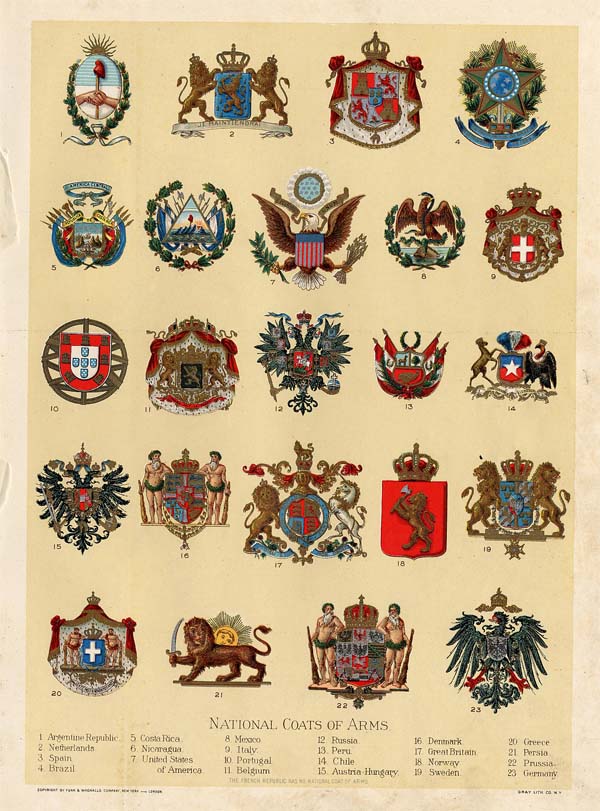 afbeelding van prent National Coats of Arms van Funk&Wagnalls Company