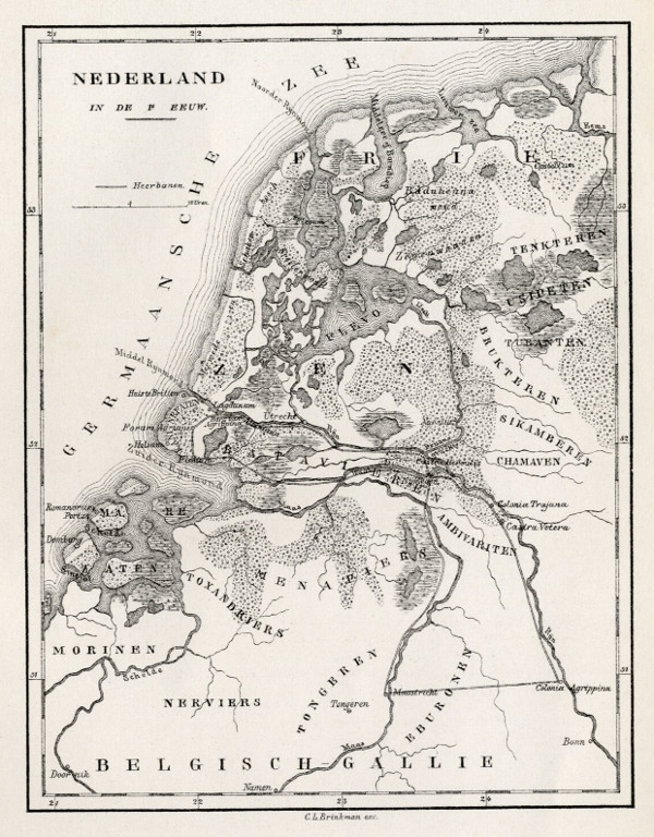 afbeelding van kaart Nederland in de 1e Eeuw van C.L. Brinkman, Amsterdam