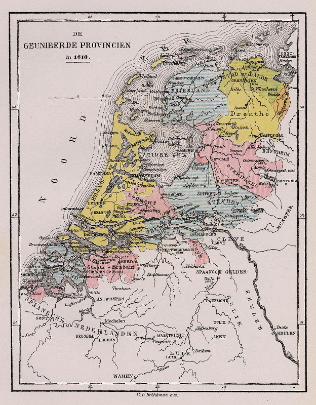afbeelding van kaart De Geunieerde Provincien in 1610  van C.L. Brinkman, Amsterdam
