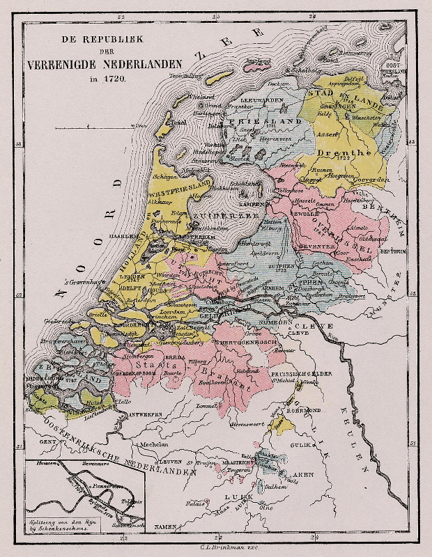 afbeelding van kaart De republiek der Vereenigde Nederlanden in 1720 van C.L. Brinkman, Amsterdam