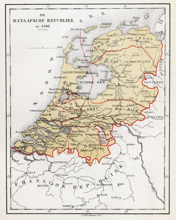 afbeelding van kaart De Bataafsche Republiek in 1798 van C.L. Brinkman, Amsterdam