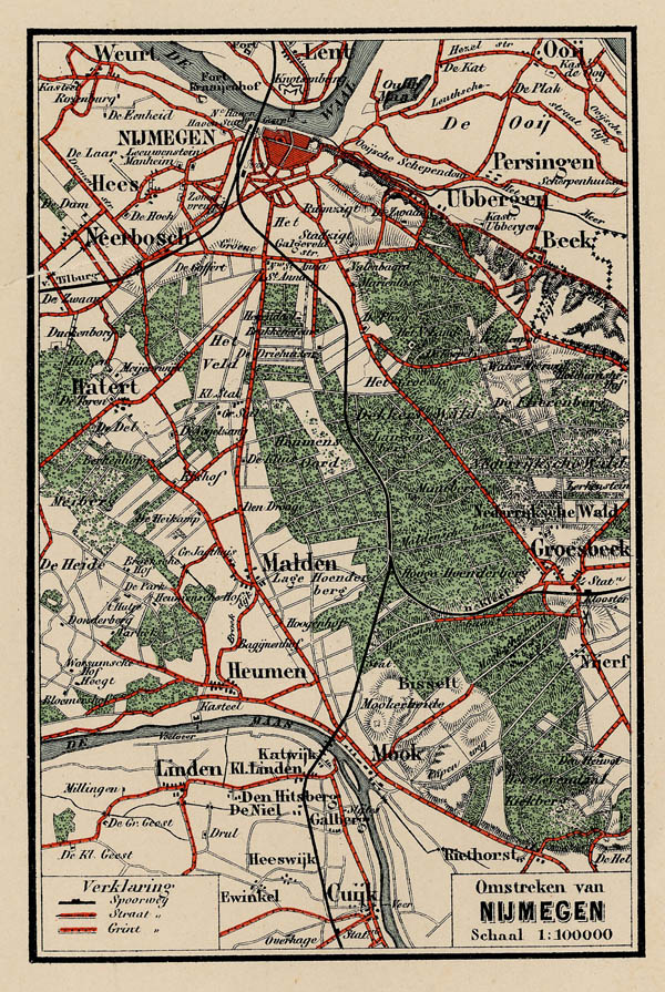afbeelding van kaart Omstreken van Nijmegen in kleur van Craandijk
