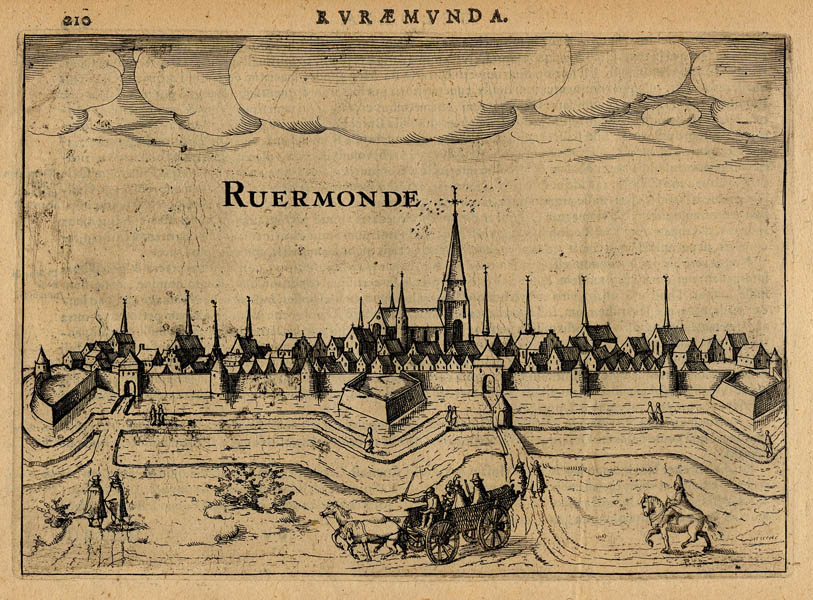 afbeelding van vogelvlucht RURAEMUNDA, Ruermonde  (RVRAEMVNDA, Roermond) van Guicciardini, Ludolvo (Roermond)