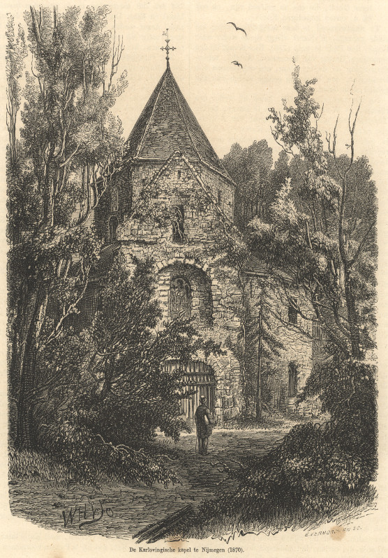 afbeelding van prent De Karlovingische kapel te Nijmegen (1870) van E. Vermorcken (Nijmegen)