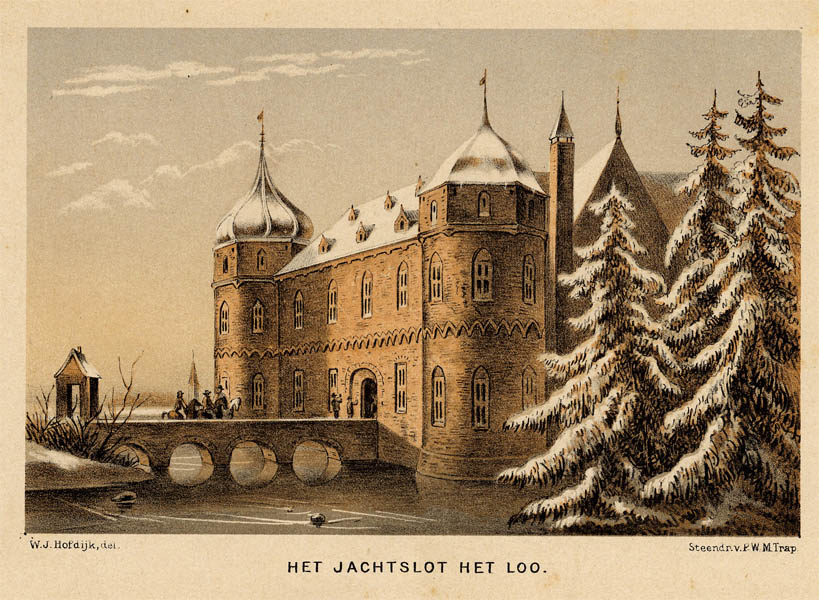 afbeelding van prent Het Jachtslot het Loo van W.J. Hofdijk  (Apeldoorn)