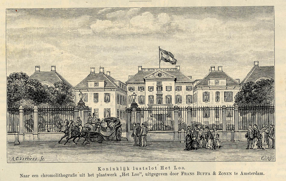 afbeelding van prent Koninklijk lustslot Het Loo  van A.C. Verhees (Apeldoorn)