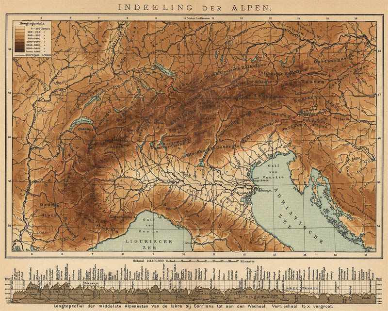 afbeelding van kaart Indeeling der Alpen van Winkler Prins