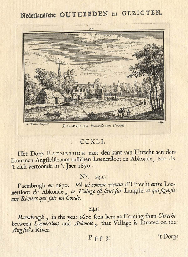 afbeelding van plattegrond Baembrug komende van Utrecht van Abraham Rademaker, WIllem Barents (Baambrugge)