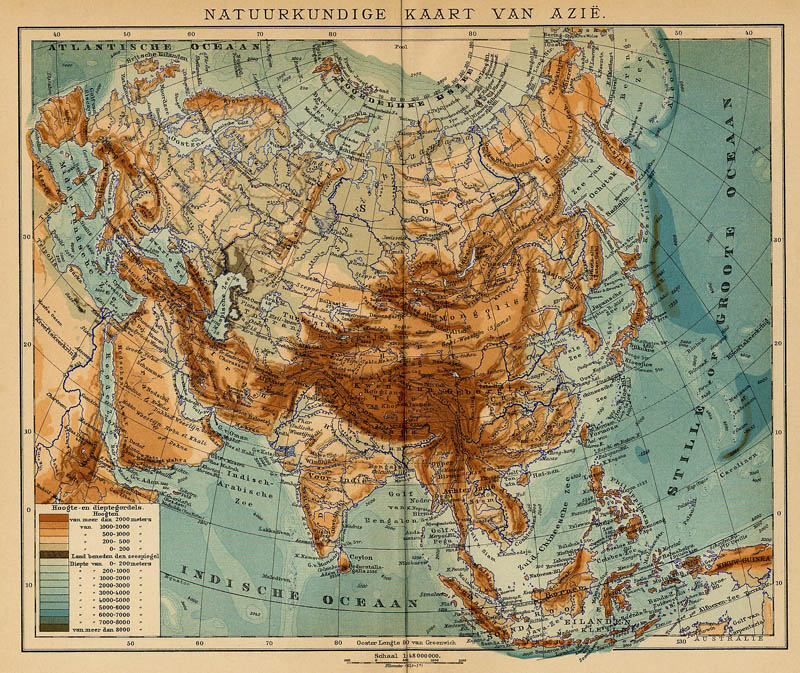 afbeelding van kaart Natuurkundige kaart van Azië van Winkler Prins