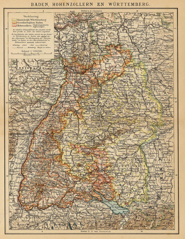 afbeelding van kaart Baden, Hohenzollernd en Württemberg van Winkler Prins